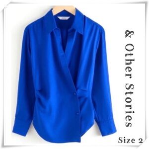 & Other Stories Front Wrap Duo Button Shirt Blouse in Royal Blue Size 2 New